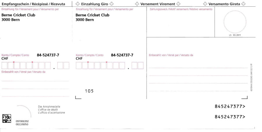 Einzahlungschein BCC